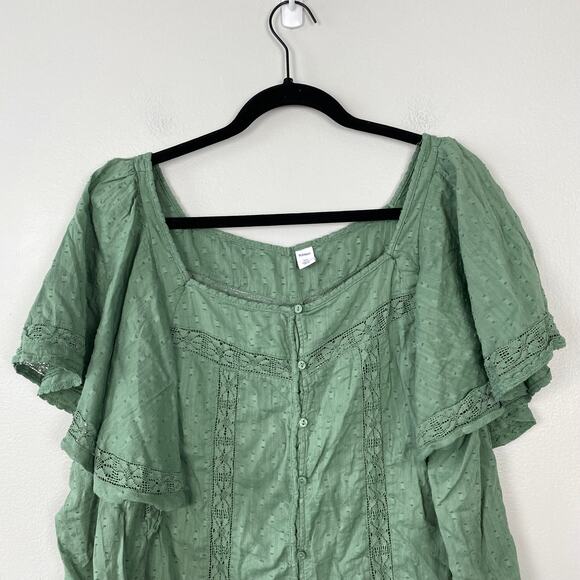 Old Navy Oversized Clip-Dot Crochet-Lace Button-Front Blouse‎ Spa Green Size XXL - Picture 4 of 11